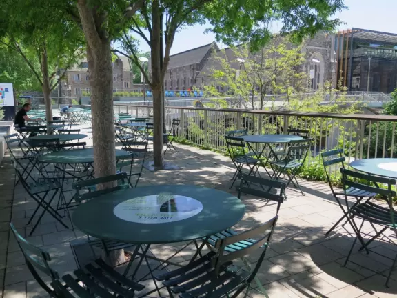 Gorgeous Gothic architecture, impressive chapel, and cute patios under leafy trees.