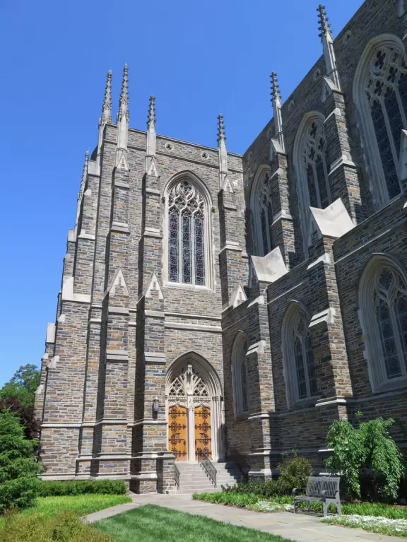 Gorgeous Gothic architecture, impressive chapel, and cute patios under leafy trees.