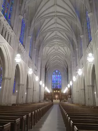 Gorgeous Gothic architecture, impressive chapel, and cute patios under leafy trees.