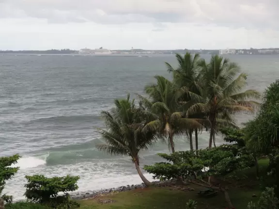Honoli'i (Honolii) Beach Park has a beautiful headland, tropical vegetation, and a popular surfbreak.