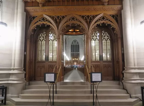 Gorgeous Gothic architecture, impressive chapel, and cute patios under leafy trees.