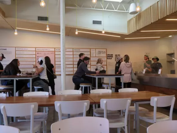 Cool area with coffee shops, cafes, and unique shops.