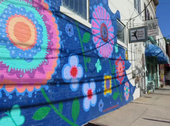 Cool area with coffee shops, cafes, and unique shops.