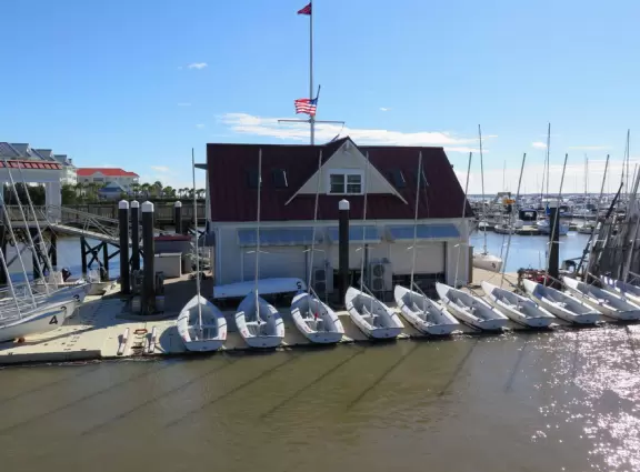 Beautiful bright harbor views from this huge aircraft carrier!