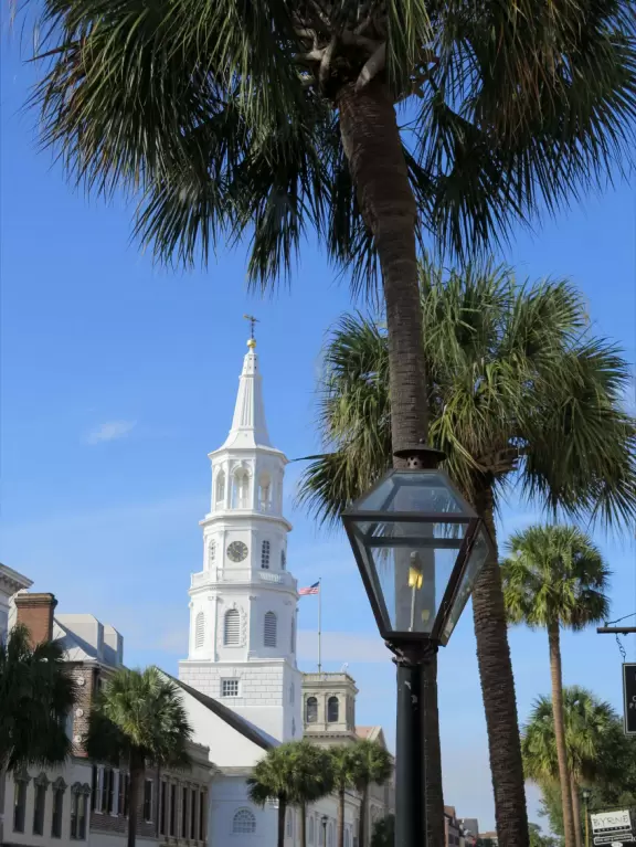 Nicest part of the city, with gorgeous buildings and churches, and waterfront park.