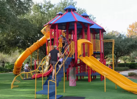 Three-story playground with huge tunnel slides.