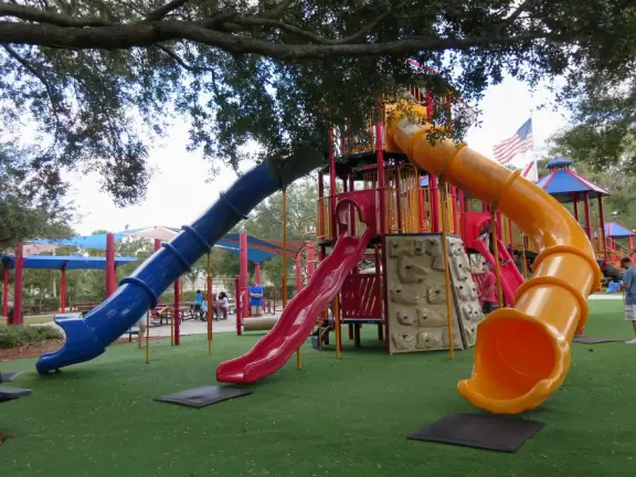 Three-story playground with huge tunnel slides.