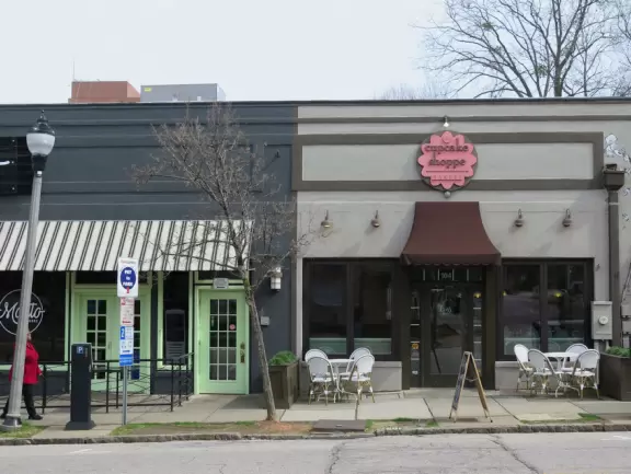 Downtown street with many blocks of bars, near NC State University.