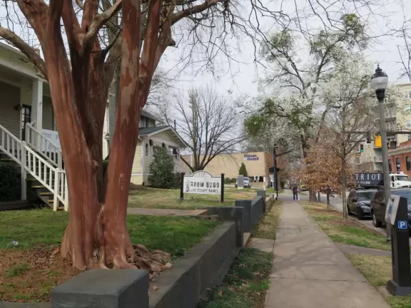 Downtown street with many blocks of bars, near NC State University.