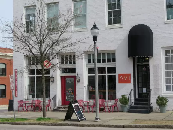 Downtown street with many blocks of bars, near NC State University.