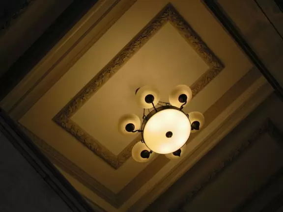 Regal building fronted by palms and flowers atop a pretty hill in downtown Ventura.