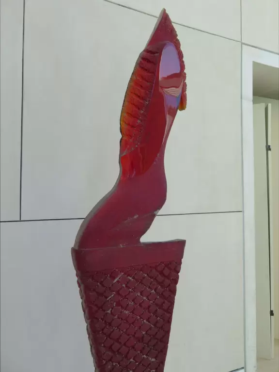 Incredible glass building with interesting activity stations for kids and modern art for parents.