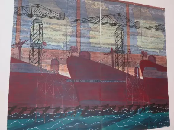 Incredible glass building with interesting activity stations for kids and modern art for parents.