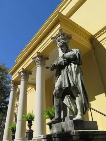 Incredible glass building with interesting activity stations for kids and modern art for parents.