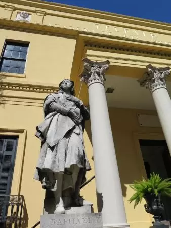 Incredible glass building with interesting activity stations for kids and modern art for parents.