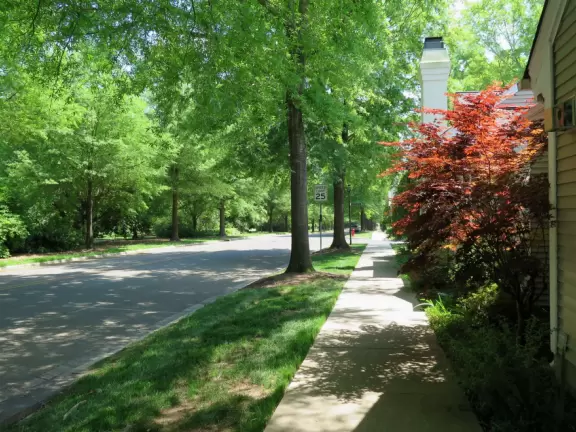 Cute neighborhood with shady streets, wonderful bookstore, coffee shop with great outdoor seating, and belted goats to check out.