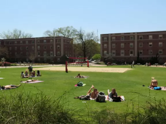 Pleasant campus with lots of open spaces to hang out.