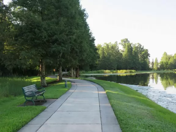 A wonderful running/walking path leads through jungly vegetation around three lakes.