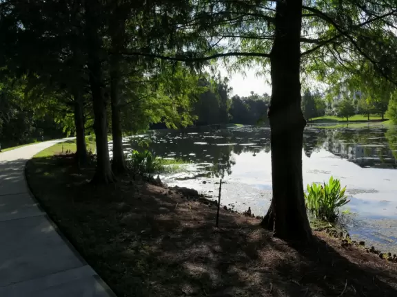 A wonderful running/walking path leads through jungly vegetation around three lakes.