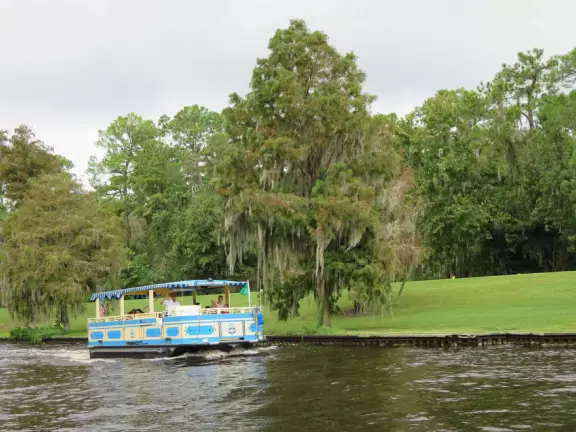 Two resorts that look like New Orleans, plus the lovely walking path along the river that runs between them.