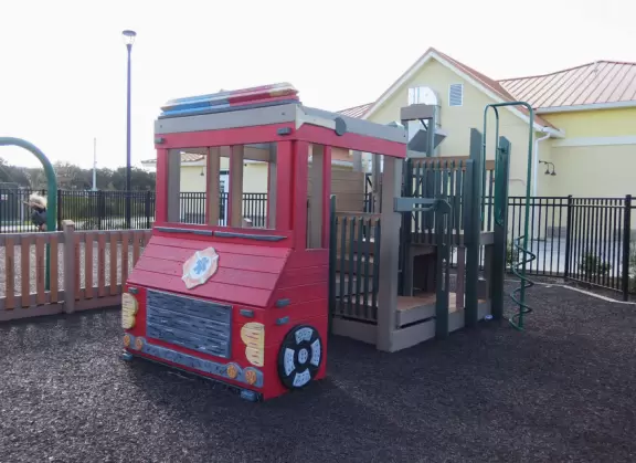 Large, creative playground with many fun things to do, splash pad, and skate park.