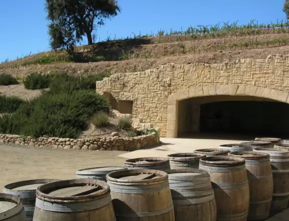 An organic winery with mountain views, garden patio, and exquisite Spanish-style cellar.
