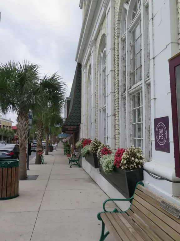 Cute, hilly town on Lake Dora, with lots of cafes and shops.