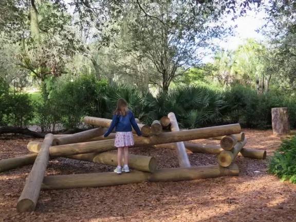 World-class garden with pink marble tower on a pond, giant lily pads, views from up high, and a magical wooded children's area.
