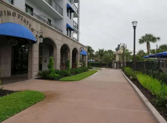 Walk around the lake, checking out the Skyliner gondolas gliding above you.