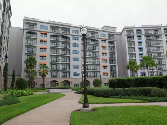 Walk around the lake, checking out the Skyliner gondolas gliding above you.