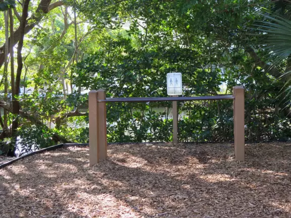 Small walk with fitness equipment.