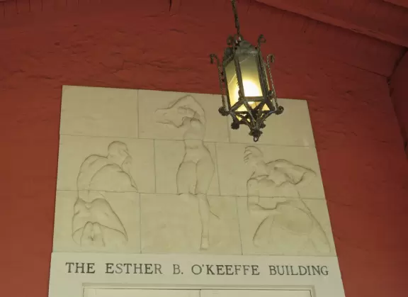 Check out the gorgeous relief above the doorway of the Esther B. O'Keeffe Building where the South Lake Trail ends in the south. 
