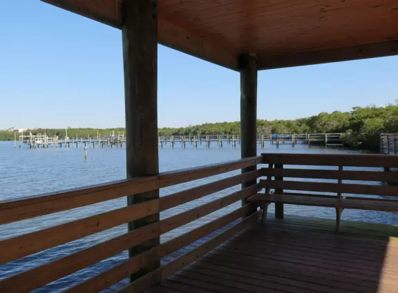Short walk through mangrove forest to two piers on the intracoastal waterway.