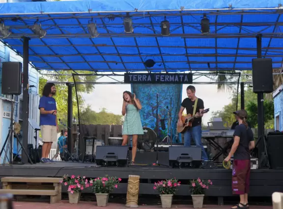 Historic main strip that looks dowdy from a distance but is actually very nice up close! Incredible waterfront stage and boardwalk!