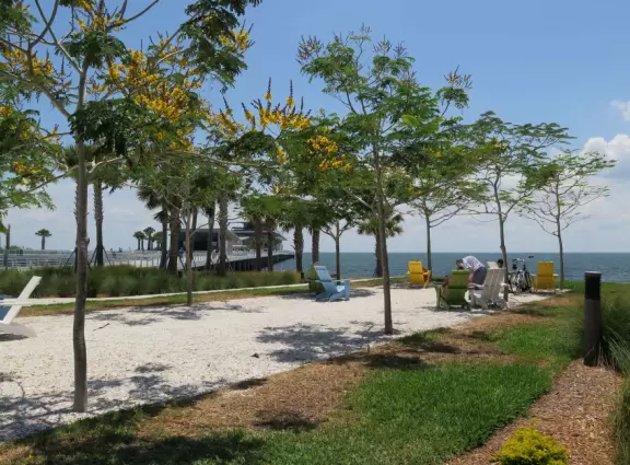 Amazing new development with gorgeous modern buildings, cafes, an incredible playground, and interesting lights at night.