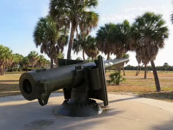 Beautiful beach, long pier, and mortar battery that used to defend the fort.