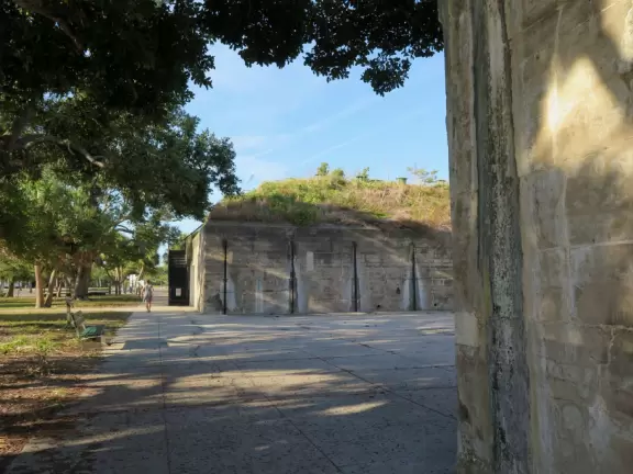 Beautiful beach, long pier, and mortar battery that used to defend the fort.