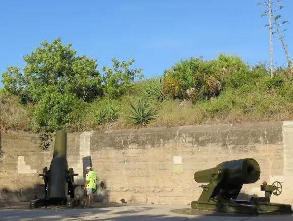 Beautiful beach, long pier, and mortar battery that used to defend the fort.