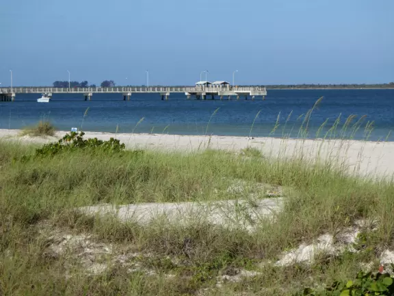 Beautiful beach, long pier, and mortar battery that used to defend the fort.