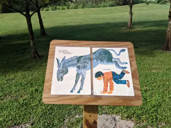 Large playground with sand floor and huge shade canopy, plus hike through a jungle paradise!