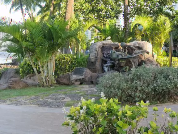 A rock wall protects this area of Waikiki Beach from waves, making it a swimming pool right there at the beach! Also called Kuhio Beach or Kuhio Ponds. Near Waikiki Wall.
