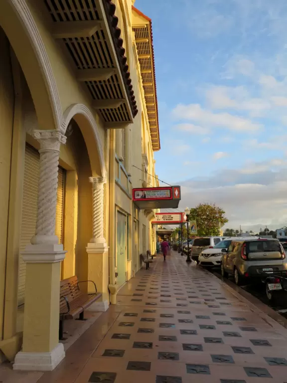 Historic main strip that looks dowdy from a distance but is actually very nice up close! Incredible waterfront stage and boardwalk!