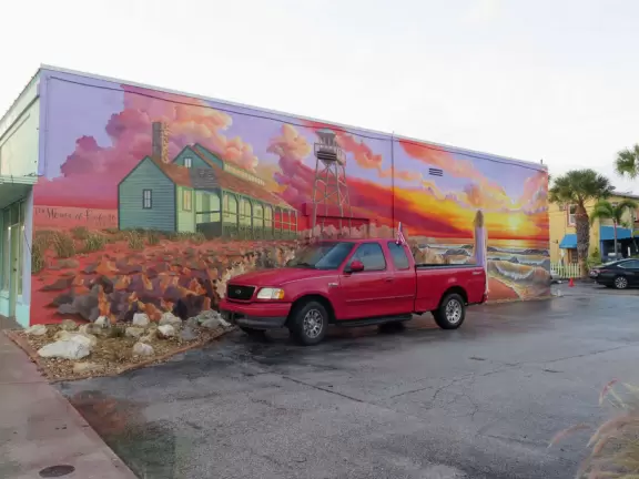 Historic main strip that looks dowdy from a distance but is actually very nice up close! Incredible waterfront stage and boardwalk!