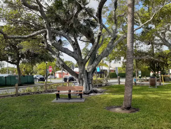 Small neighborhood park in a historical district on the intracoastal waterway with toddler playground and swings.