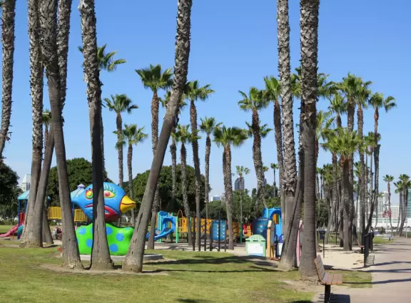 Cheerful playground along the water and the Bayshore Bike Path.