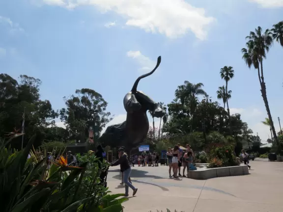 Zoo in a tropical setting with panda bear, polar bear, koalas, kangaroos, and more!