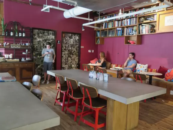 Main strip of West Palm Beach, with colorful and inviting architecture and decorations.