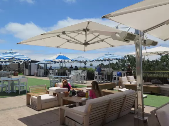 Plaza with cafes, and amazing public patio overlooking the ocean.