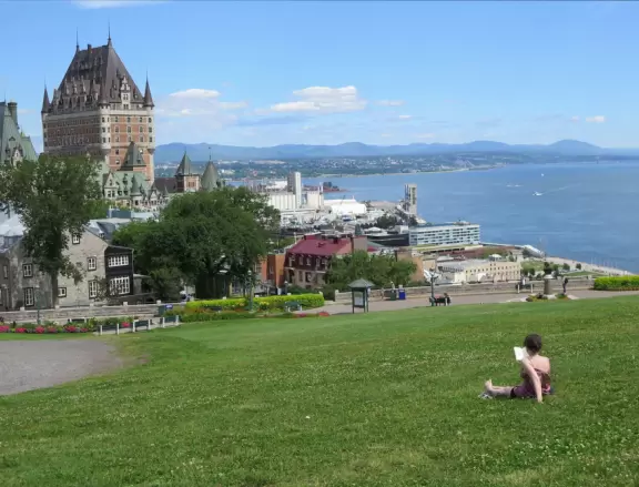 Sweeping views of the Saint Lawrence River, Chateau Frontenac, gorgeous rowhouses, and bright green Citadelle walls. A cool breeze and a hill to roll down!