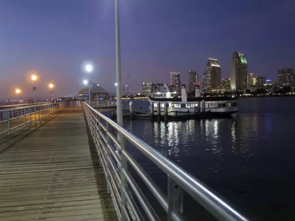 Sublime park with views across the smooth blue water to the San Diego skyline.
